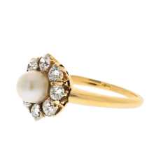 14K YELLOW GOLD 0 80CTTW OLD CUT DIAMOND AND PEARL FLORAL STYLE RING - 3313276