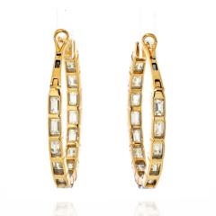 14K YELLOW GOLD EMERALD CUT DIAMOND HOOP EARRINGS - 2293979