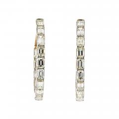 14K YELLOW GOLD EMERALD CUT DIAMOND HOOP EARRINGS - 2294875