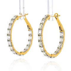 14K YELLOW GOLD EMERALD CUT DIAMOND HOOP EARRINGS - 2293988