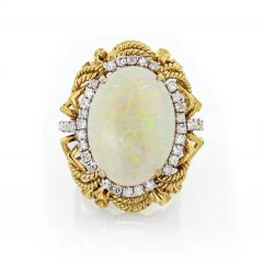 14K YELLOW GOLD OVAL CABOCHON OPAL DIAMOND RING - 2732019