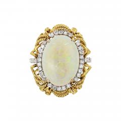 14K YELLOW GOLD OVAL CABOCHON OPAL DIAMOND RING - 2734856