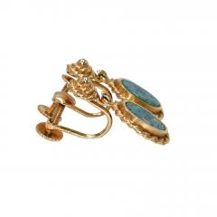 14K Yellow Gold Australian Opal Necklace Earrings Set - 4721712