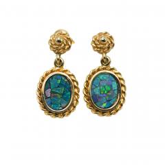 14K Yellow Gold Australian Opal Necklace Earrings Set - 4721714