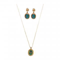 14K Yellow Gold Australian Opal Necklace Earrings Set - 4727697