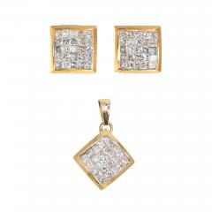 14K Yellow Gold Diamond Pendant Earring Set 1 50tdw 4 4gr - 4727698