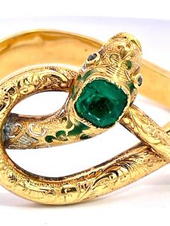 14K Yellow Gold Emerald Head Chased Snake Bracelet - 3515600