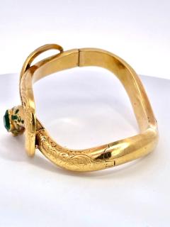 14K Yellow Gold Emerald Head Chased Snake Bracelet - 3515602