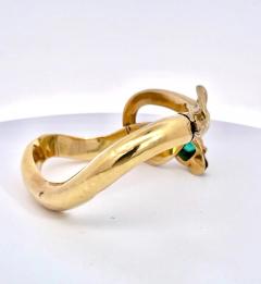 14K Yellow Gold Emerald Head Chased Snake Bracelet - 3515603