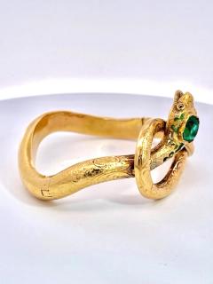 14K Yellow Gold Emerald Head Chased Snake Bracelet - 3515607