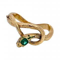14K Yellow Gold Emerald Head Chased Snake Bracelet - 3518453