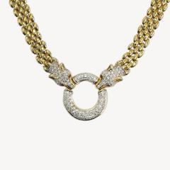 14K Yellow Gold Fancy Link Diamond Panther Necklace 1 50ct - 4525656