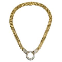 14K Yellow Gold Fancy Link Diamond Panther Necklace 1 50ct - 4527174