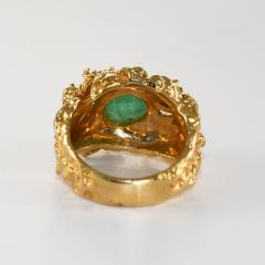 14K Yellow Gold Nugget Style Emerald Diamond Ring 16 8g - 4525882