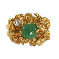 14K Yellow Gold Nugget Style Emerald Diamond Ring 16 8g - 4527308