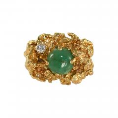 14K Yellow Gold Nugget Style Emerald Diamond Ring 16 8g - 4527344