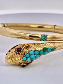 14K Yellow Gold Snake Bracelet Turquoise - 3477401