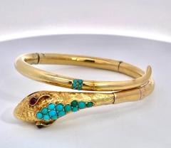 14K Yellow Gold Snake Bracelet Turquoise - 3477402