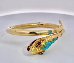 14K Yellow Gold Snake Bracelet Turquoise - 3477404