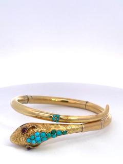 14K Yellow Gold Snake Bracelet Turquoise - 3477405