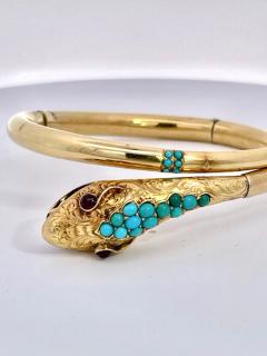 14K Yellow Gold Snake Bracelet Turquoise - 3477409
