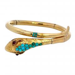 14K Yellow Gold Snake Bracelet Turquoise - 3479279