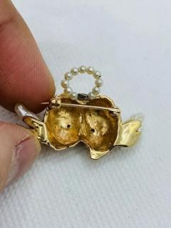 14k Gold and Pearl Angels Cherub Brooch Ruser - 4054634