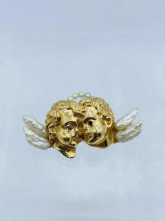 14k Gold and Pearl Angels Cherub Brooch Ruser - 4054648