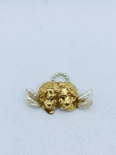 14k Gold and Pearl Angels Cherub Brooch Ruser - 4054652