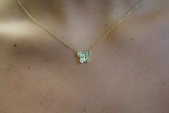 14k Solid Yellow Gold Tsavorite Butterfly Charm Floating Pendant Necklace - 3513033