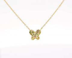 14k Solid Yellow Gold Tsavorite Butterfly Charm Floating Pendant Necklace - 3513084