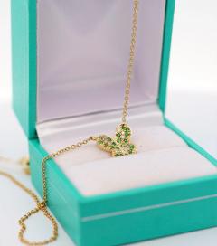 14k Solid Yellow Gold Tsavorite Butterfly Charm Floating Pendant Necklace - 3513095