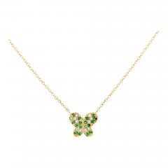 14k Solid Yellow Gold Tsavorite Butterfly Charm Floating Pendant Necklace - 3610222
