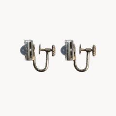 14k White Gold Sapphire Cabochon Earrings Square Windows Flower Back - 4738109