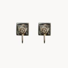14k White Gold Sapphire Cabochon Earrings Square Windows Flower Back - 4738111