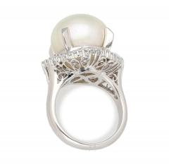 14mm Pearl with Baguette and Round Diamonds in Platinum Cocktail Ring - 3843200