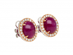 15 16 Carat Cabochon Cut Deep Pink Ruby Diamond Halo Stud Earrings - 3722770