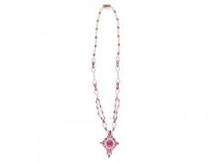 15 66 Carat Ruby 3 17 Carat Diamond Cross Pendant Necklace in 18K Solid Gold - 3556712