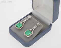 15 Carat Colombian Minor Oil Emerald Diamond Dangle Earrings in 18K White Gold - 3643313