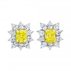 16 66 CARATS FANCY VIVID YELLOW EMERALD CUT HALO DIAMOND EARRINGS - 2228866