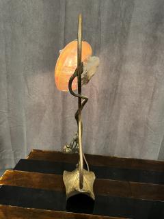 Hector Guimard - Mysterious Art Nouveau Bronze Dragonesque Panther Lamp  with Nautilus Shell Shade