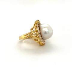 16mm South Sea Pearl and Marquise Cut Diamond Halo in 18k Gold Ring - 3609470