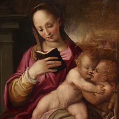 16th century panel painting Madonna and Child with young St John - 4346367