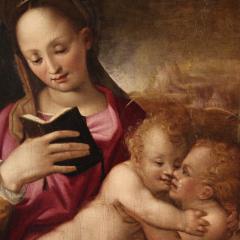 16th century panel painting Madonna and Child with young St John - 4346374