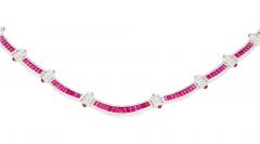 17 3 Carat Ruby and Diamond 18K White Gold Retro Choker Necklace - 3798775