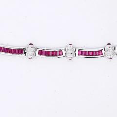 17 3 Carat Ruby and Diamond 18K White Gold Retro Choker Necklace - 3798778