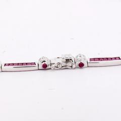 17 3 Carat Ruby and Diamond 18K White Gold Retro Choker Necklace - 3798779