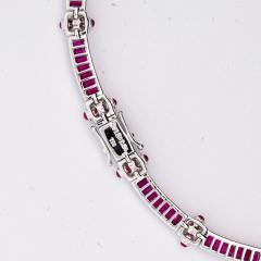 17 3 Carat Ruby and Diamond 18K White Gold Retro Choker Necklace - 3798780