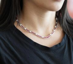 17 3 Carat Ruby and Diamond 18K White Gold Retro Choker Necklace - 3798781