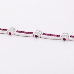 17 3 Carat Ruby and Diamond 18K White Gold Retro Choker Necklace - 3798785